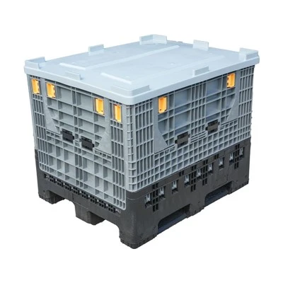 Yas Stackable Pallet Box Nrog Lub hau - Collapsible Rau Warehouse Siv